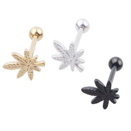 Leaf Tongue Bar Stainless steel puncture Jewellery tongue ring leaves nail Steel Black Gold 14G Body Piercing