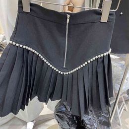 Black Japan Style Beading Casual High Waist Half-body Pleated A-line Skirt Women Fashion Spring Summer 2F0582 210510