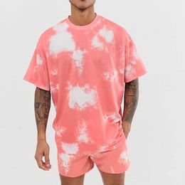 Mens T-shirt Short Sets Short Sleeve Tie-Dye Print Leisure Male Tshirts 2 Piece Outfit Set Summer Casual Tops Tees Clothing X0610