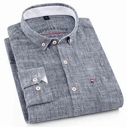 High Quality Men's Cotton Linen Long Sleeve Shirts Button Down Summer Standard Fit Casual White Comfort Soft Men Brand 210809