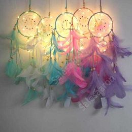 Dream Catcher Feather Hand Made Dreamcatcher With String Light Home Bedside Wall Hanging Decoration Novelty Items DHS59 30pcs