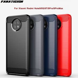 redmi 9 note UK - 50pcs lot Armor Rugged Carbon Fiber Brushed Texture TPU Phone Cases For Redmi Note 9 9Pro Max 9S 9T Soft Shockproof Cover