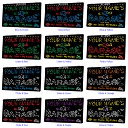 LX1218 Your Names Garage My Tools Rules Light Sign Dual Color 3D Engraving