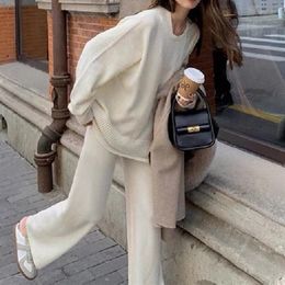 Women Autumn Winter Casual 2 Pieces Knitted Set Long Sleeve Loose Sweater Pants Suits Fashion Streetwear Tracksuits Fitness Set