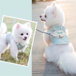 Cute Pet Dog Harness Leash Set Pet Chest Strap Breathable Dog Leash Walking Rope For Small Dogs Pomeranian Pet Vest Harness Rope 210729