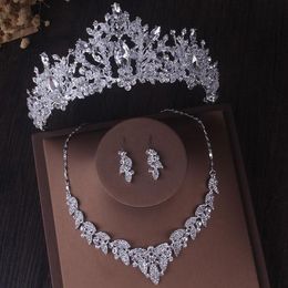 Earrings & Necklace Luxury Baroque Crystal African Bridal Jewelry Sets Rhinestone Crown Tiaras Statement Wedding Dubai Set