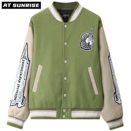 Hip Hop Baseball Jackets Men Streetwear Cargo Jacket Winter Loose Casual Cotton Coats Oversized Harajuku tops Wool Polyester 210927