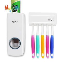 1 Set Creative Automatic Toothpaste Dispenser with Toothbrush Holder Bathroom Water Resistant Sticky Toothpaste Squeezer 210322