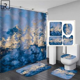 Water Art Color Elegant Shower Curtain with Hooks Modern Waterproof Curtains in the Bathroom Bath Mat Set Soft Carpet Home Decor 211116