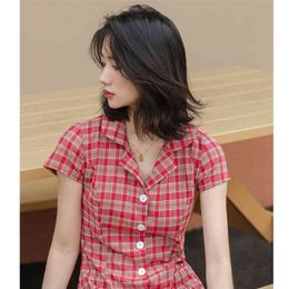 Plus Size Summer Dress Girls Boho Party Female Vintage plaid short Sleeve Women es oversize Robe Vestido 210423