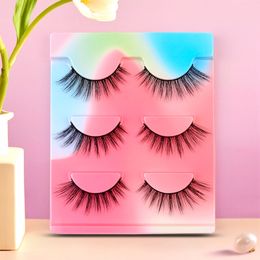 False Eyelash Natural Thick 3D Lashes Extension Slender Stem Full Strip Beauty Tool Chemical Fibre 3 Pair Fake Eyelashes