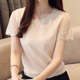 Elegant Lace Blouse Chiffon Shirts Cool Plus Size Blusas Femininas Mesh Tops Women Womens and Blouses 3121 50 210510