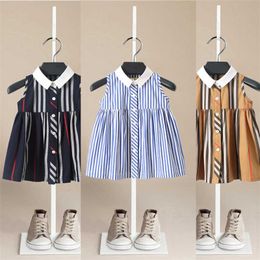 2019 Summer Baby Clothes Bebe Girls Dress Sets Kids Stripe Style Dresses Casual Sleeveless Lapel Tutu Sundress with Q0716