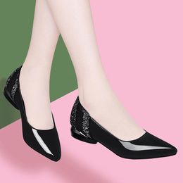 Dress Shoes Women Sweet Black Light Weight Office Pu Leather Slip On Square Heel Pumps Lady Cool High Quality E6693