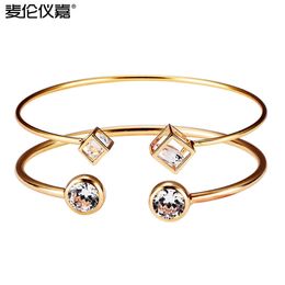 Mylongingcharm Geometry Square Open Cuff Bracelets with Stones Fashion Jewellery for Girls and Women -g3400 Q0719