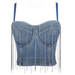 Women Corset Tops Denim Bra Clothing Elegant Crop Sexy Party Bustier Vest Camis Cropped Woman Tanks 210515