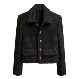 Vintage Small Fragrance Cropped Jacket Women Fall Korean Fashion Black Casual T Elegant Chic Single Breasted Outwear 211029