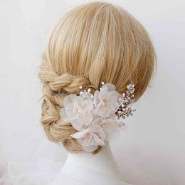 Jonnafe Elegant Handmade Flower Bridal Headwear Comb Wedding Clip Accessories Pearls Women Hair Jewellery