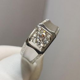 Stylish 9K White Gold Men Ring 1ct D Color Main stone Moissanite Jewellery Engagement ring Wedding Anniversary gift