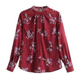 Women Cute High Street Reteo Floral Printed Blouse Spring ZA Casual OL Shirts Ruffles Long Sleeve Female Tops 210521