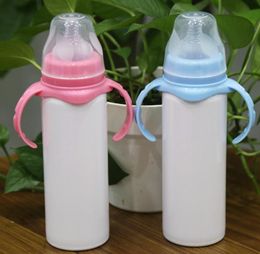 Sublimation tumblers 8oz Sippy Cups Stainless Steel double wall vaccum insulated Bottle 2 Colours BPA Free lids for Baby Kids Portable Water milk drinking Bottles