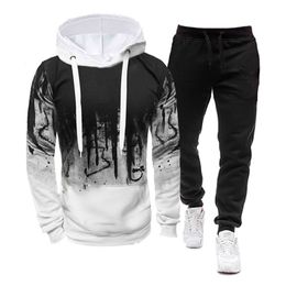 Tracksuit Men Two Piece Set Sportswear Pullover Hoodies + Long Pants Casual Sweatshirt Mens Clothing Outfis Male size S-4XL 210722