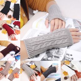 Retro Knitted Twist Fingerless Gloves Women's Stylish Hand Warmer Mittens Winter Wrist Guard Gloves