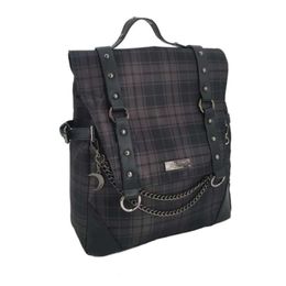 Plaid Gothic Punk Rock Chain Backpack Women Techwear Goth Sac A Dos Mochilas School Bags For Teenage Girls Bagpack 210929