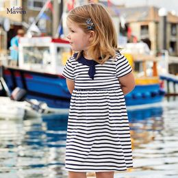 Frocks for Girls 2021 Summer Baby Girl Striped Vestiods Children Clothes Peter Pan Collar Dresses for Kids 2-7 Years S0937 Q0716