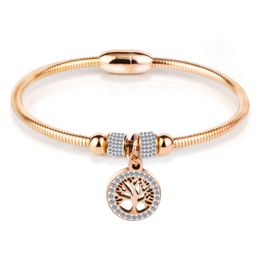 New Style Rose Gold Plated The Tree Of Life Charm Magnetic Clasp Bangle Bracelet for Women Gift