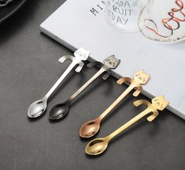200pcs Stainless Steel Coffee Tea Spoon Mini Cat Long Handle Creative Spoon Drinking Tools Kitchen Gadget Flatware Tableware