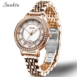 Wristwatches SUNKTA Gold Watch Women Watches Ladies Creative Steel Women's Bracelet Female Clock Relogio Feminino Montre Femme+Box