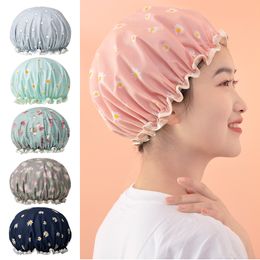 2021 Thick 1Pcs Waterproof Bath Hat Double Layer Shower Hair Cover Women Supplies Shower Cap Bathroom Accessories