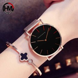 Fashion Ladies Rose Gold Stainless Steel Mesh Band Watch Japan Quartz Movement Waterproof Hodinky luxury Wristwatches For Women 210527