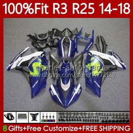 Injection mold Body For YAMAHA YZFR3 YZF-R25 YZFR25 14-18 Bodywork 102No.55 YZF R 3 25 R3 R25 14 15 16 17 18 YZF-R3 Blue green 2014 2015 2016 2017 2018 OEM Fairing Kit