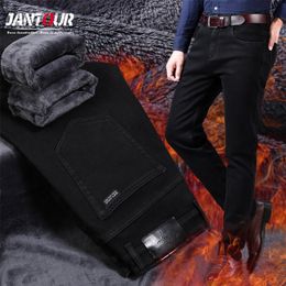 Brand Winter Men's Warm Fleece Jeans Stretch Casual Straight Thick Denim Flannel Jeans Soft Black Pant Trousers Plus Size 28-40 210319