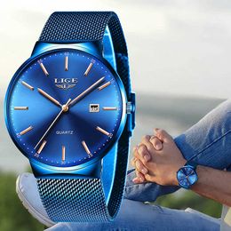 LIGE Men's Watches Top Brand Luxury Men Simple Fashion Watch Ultra-thin 10mm Waterproof Wrist Watch Stainless Steel Quartz Clock 210527