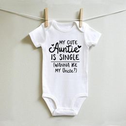 Rompers My Cute Auntie Is Single Wanna Be Uncle Funny Baby Bodysuits Cotton Short Sleeve Boys Girls Infant