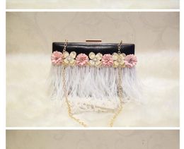 2022 Black PU leather new feather flower small square bag chain shoulder messenger bag style creative women's bag 02