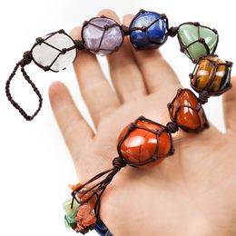 Braided Chakra reiki Crystals Healing stone Pendant Seven Chakras Holistic Energy Balancing Polished Hand Piece Natural Stones Beads Car Bag Decoration