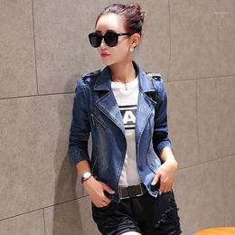 Spring Women Denim Jacket Woman Casual Slim Jean Long Sleeve Zipper Coat Outwear Blue Plus Size M-XXL