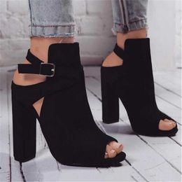 Women Sandals Gladiator High Heels Strap Pumps Buckle Strap Shoes Fashion Summer Ladies Shoes Black size 35-42 X0526