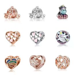 Mixed styles charm heart beads rose gold Zircon diamond Alloy Loose bead for necklace bracelet unicorn charms fit snake chain bangle DIY Jewellery as christmas