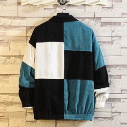 Vintage Colour Block Jackets Men Printed Patchwork Windbreaker Jacket Coats Hip Hop Fashion Full Zip Streetwear 211013