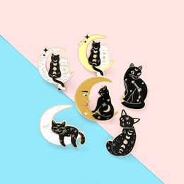 Cartoon Black Cat Brooches Enamel Letter Lapel Denim Badge Pins Gift Party