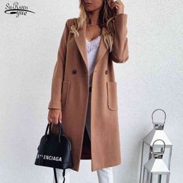 Autumn and Winter Fashion Simple Long Candy Cashmere Coat Women Thick Oversized Outwears 12644 210521