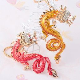 Chinese Rhinestone Dragon Dance Lion Opera Key Rings Chains Holder Crystal Animal Keychains For Car Keyrings Bag Charms