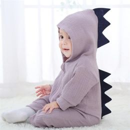 Cartoon Dinosaur Design Hooded Baby Rompers born Cotton Long Sleeve Jumpsuits Boys Girls Outerwear Costume 12 211118