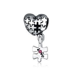 Fit Pandora Charm Bracelet European Silver Charms Beads Cartoon Love Jigsaw Puzzle Heart Pendant DIY Snake Chain For Women Bangle Necklace Jewelry