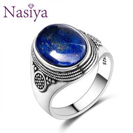-Nasiya Luxus Vintage Sterling Sier Ring 10x14mm große ovale Lapislazuli Ringe für Männer FrauenFine Schmuck Party Jubiläum